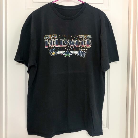 VINTAGE • Hollywood Black Short Sleeve Graphic T-Shirt - Picture 1 of 4